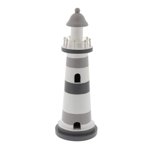 Grey wood Coastal Sculpture, Lighthouse 13&#x22; x 4&#x22; x 4&#x22;